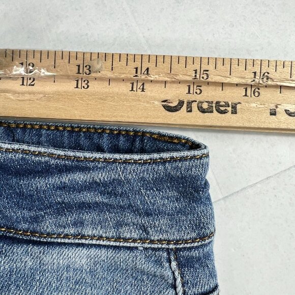 Risen Jeans Women 30x28* High Rise Flare Blue Faded Stretch Raw Hem Denim Tag 29 - Picture 16 of 16